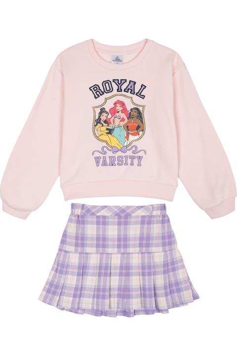 Princess Sweatshirt and Plaid Pleated Skirt Set