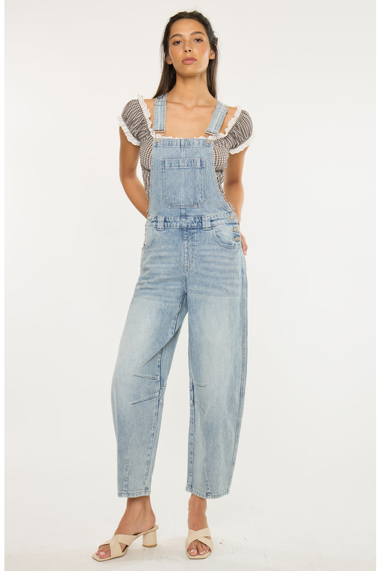 Aide Barrel Leg Denim Overalls, Alternate, color, Medium Light Wash