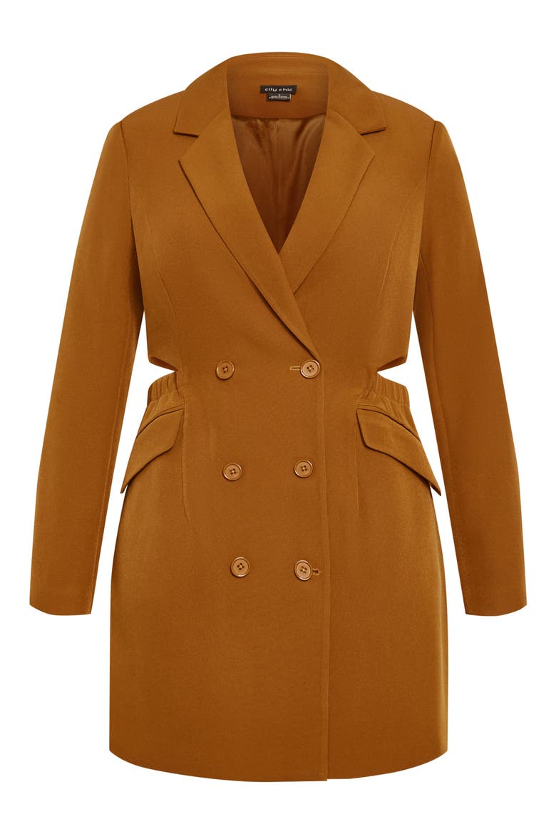 Marrie Side Cut Out Blazer Dress, Alternate, color, TOFFEE