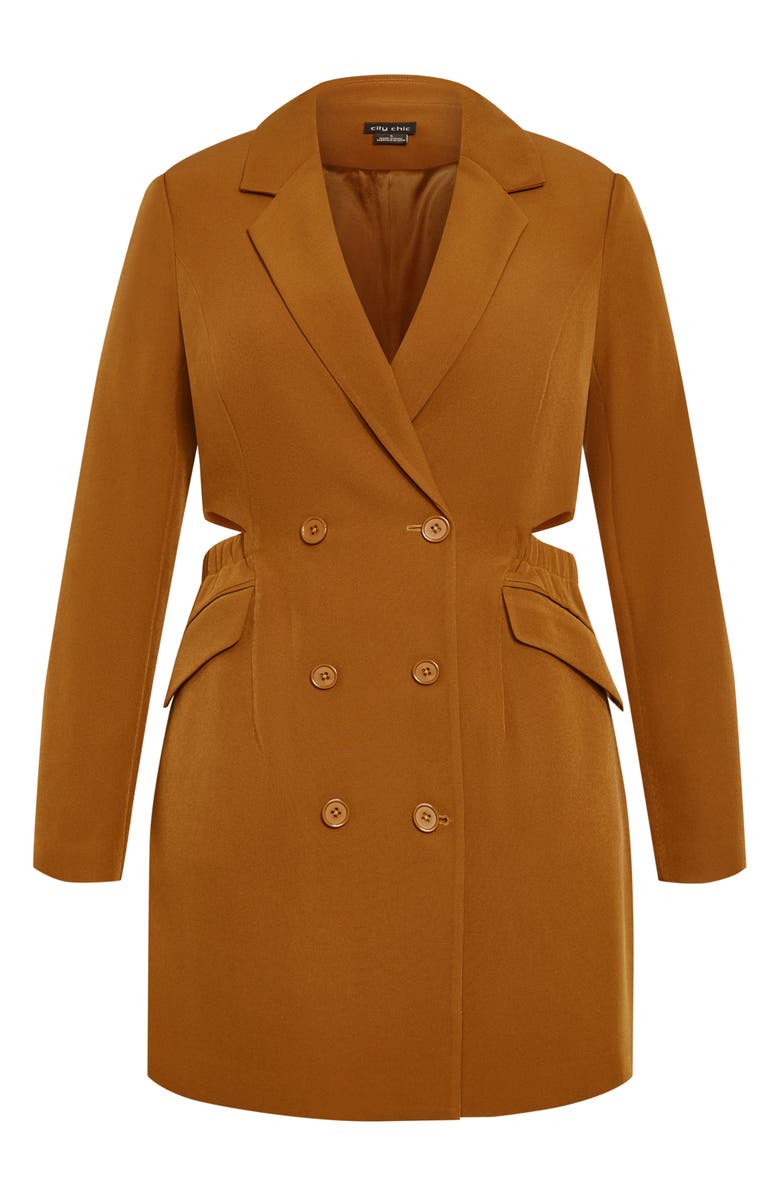 City Chic Marrie Side Cut Out Blazer Dress, Alternate, color, Toffee