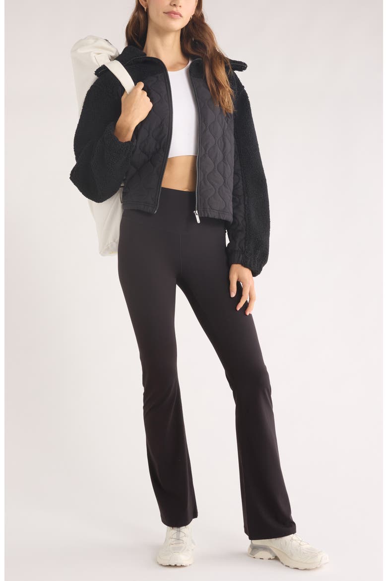 Faux Shearling & Quilted Nylon Hybrid Jacket, Alternate, color, BLACK