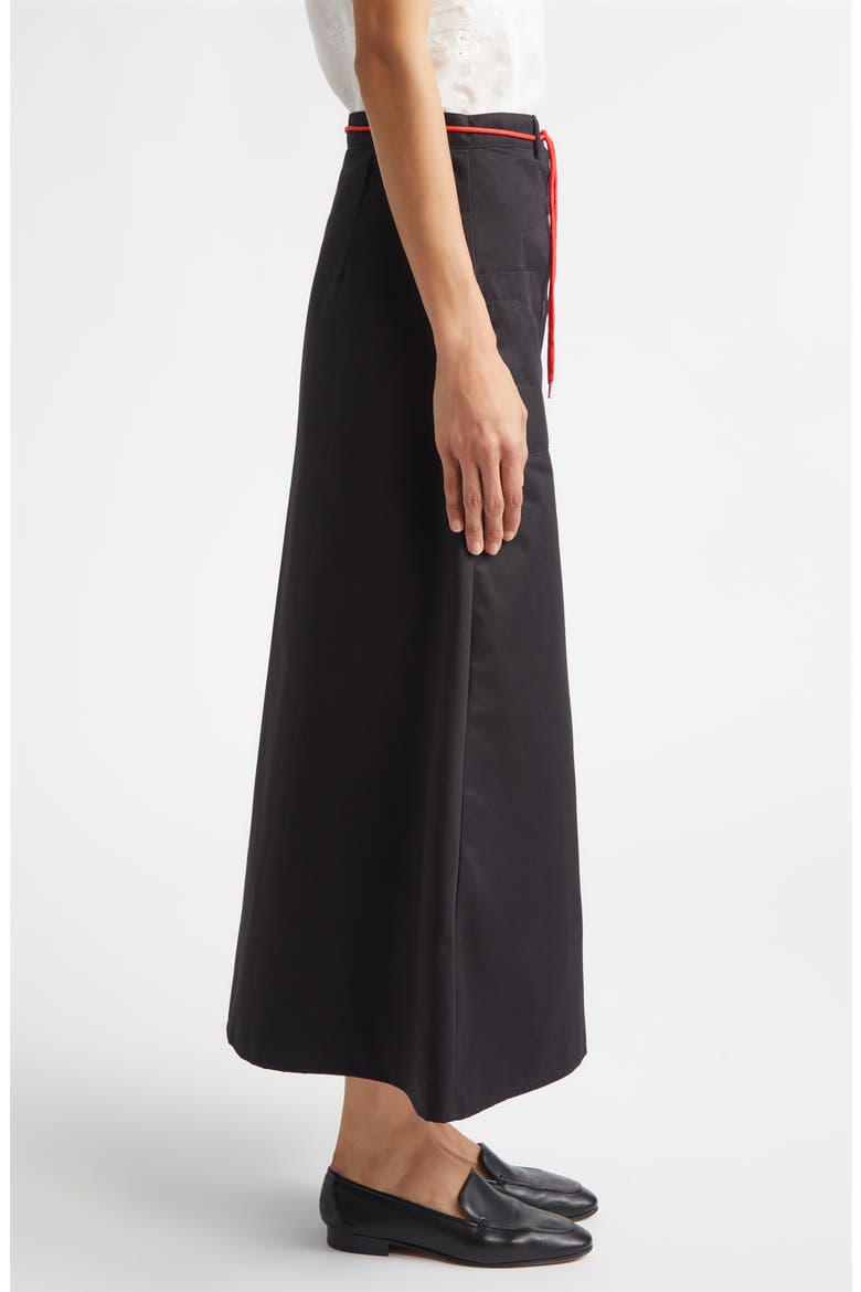 Shoelace Patch Pocket Cotton A-Line Midi Skirt, Alternate, color, BLACK