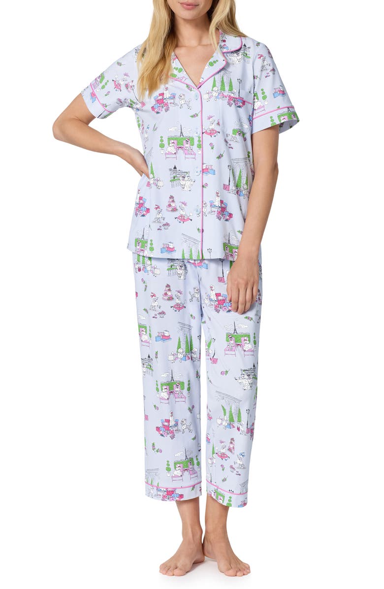 BedHead Pajamas Print Stretch Cotton Jersey Crop Pajamas, Main, color, Belle Vie