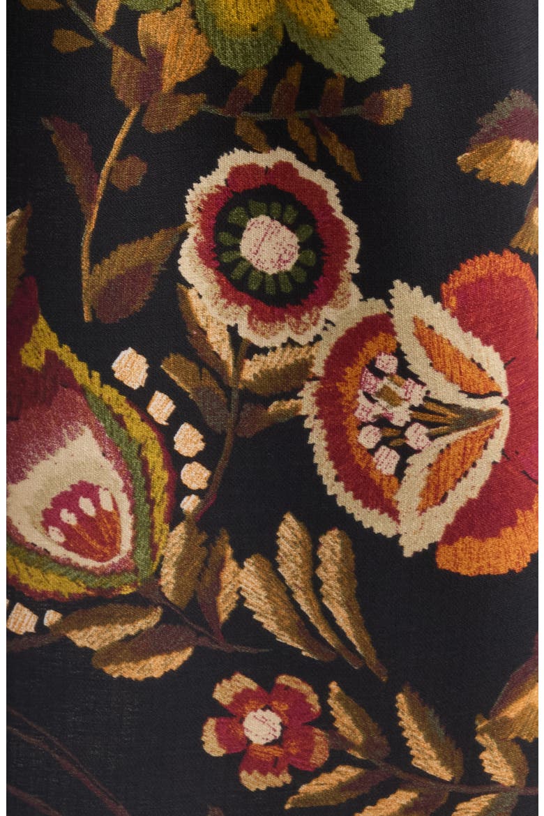 Floral Border Print Midi Dress, Alternate, color, BLACK MULTI