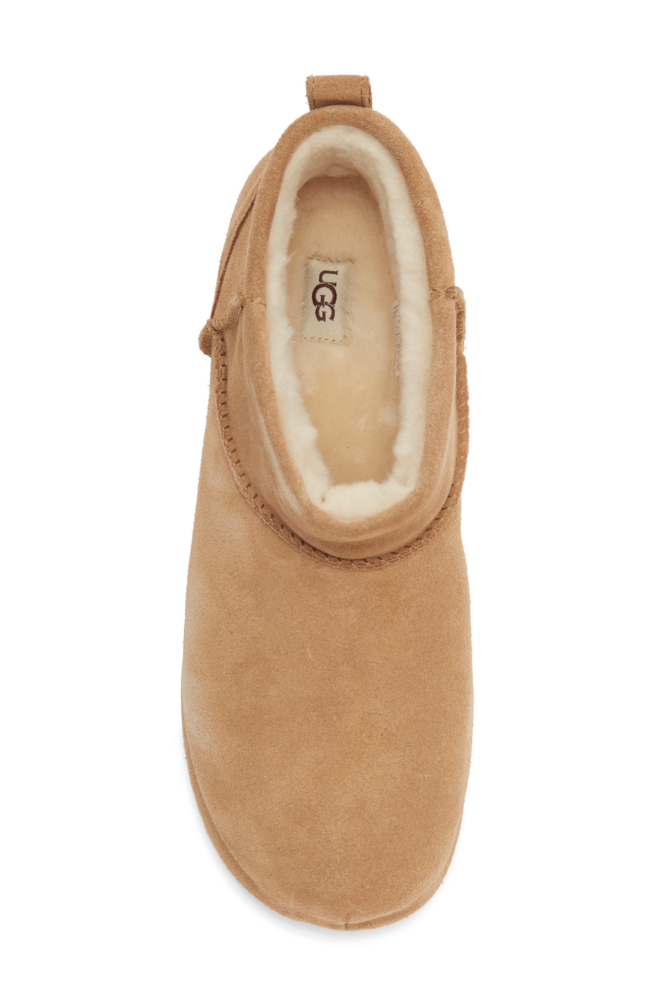 Classic Mini Enwrap Genuine Shearling Leather Boot, Alternate, color, CHESTNUT