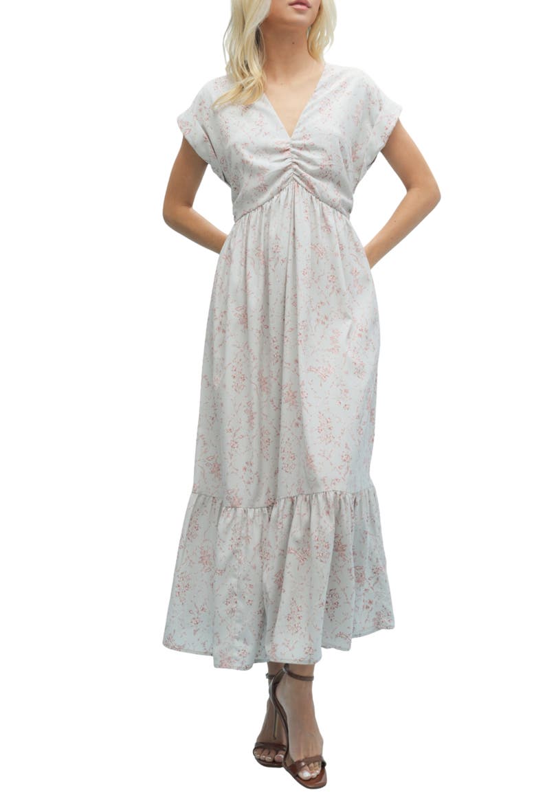 Floral Cinched Midi Dress, Main, color, CLOUD/ ROSE