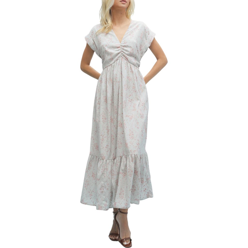 Wishlist Floral Cinched Midi Dress In White