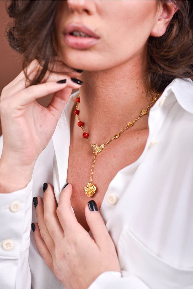 Fervor Gold Cupid Rose Coral Necklace, Alternate, color, Gold & Red