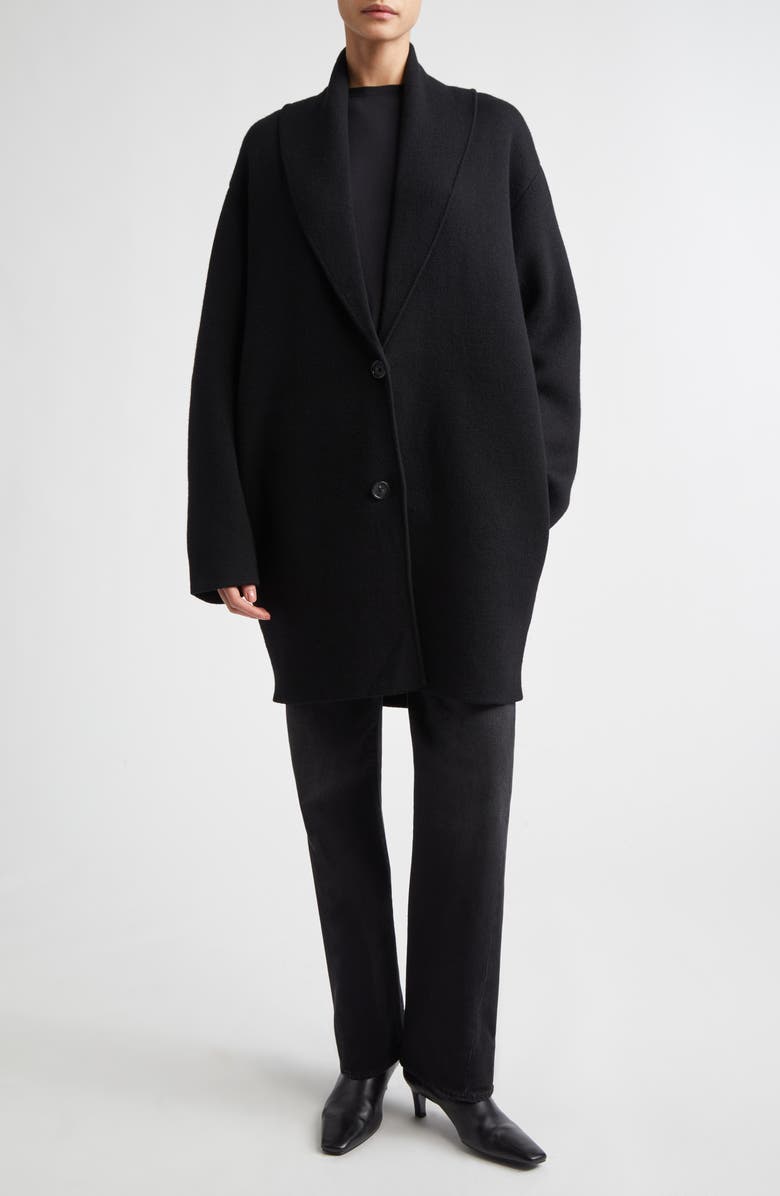 TOTEME Belted Shawl Collar Wool Cardigan, Alternate, color, Black