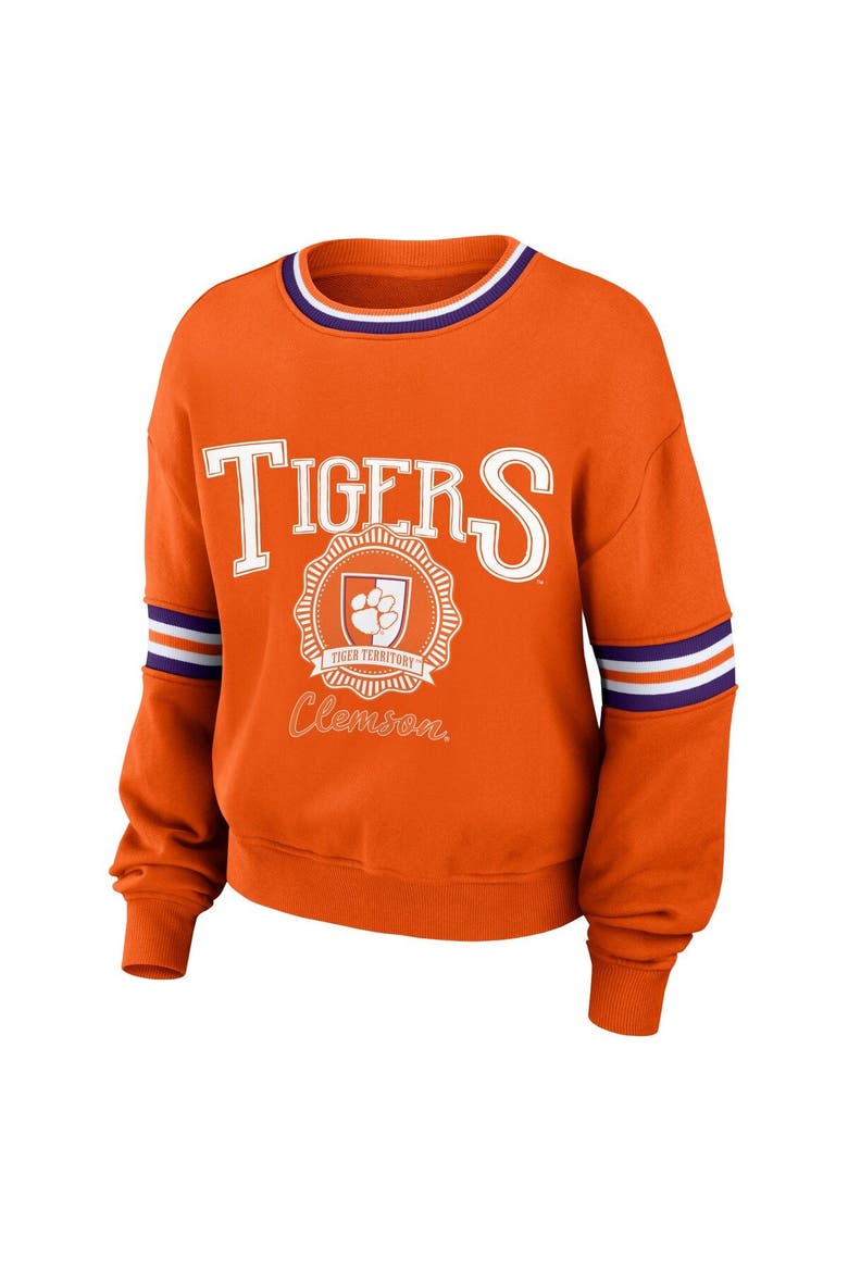 Women's WEAR by Erin Andrews Orange Clemson Tigers Vintage Pullover Sweatshirt, Alternate, color, Orange