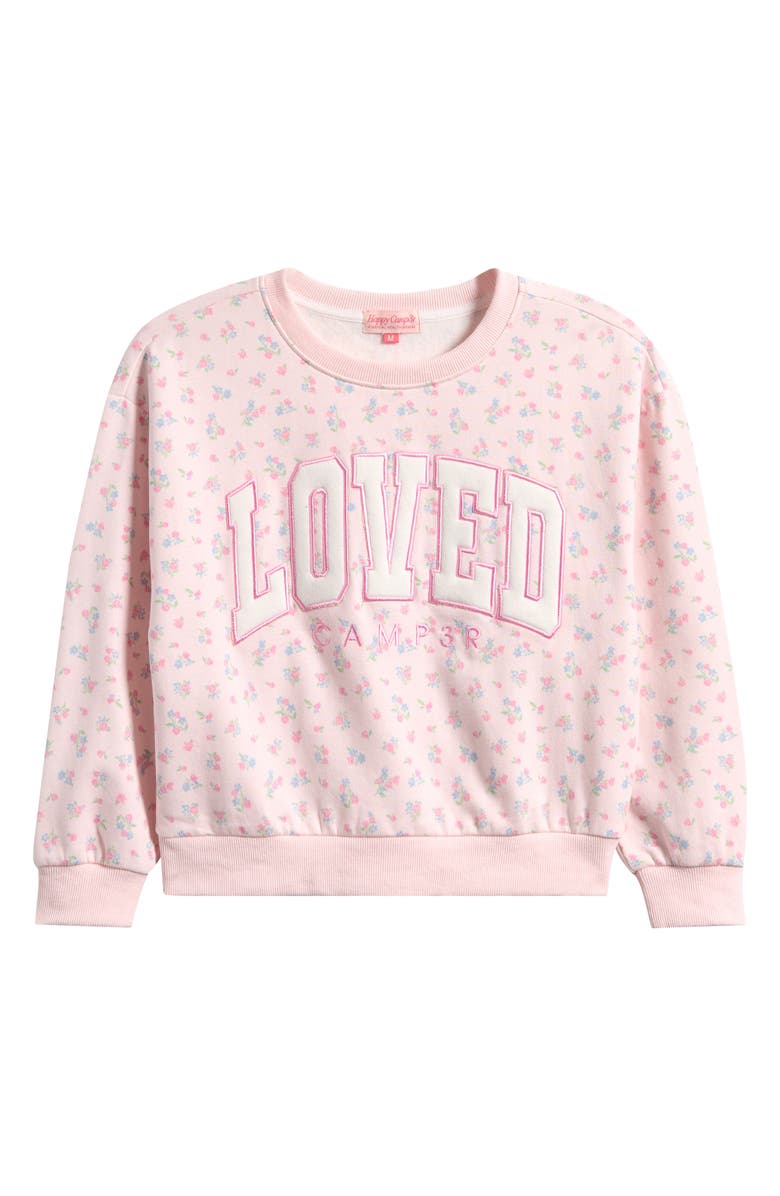 HAPPY CAMP3R Kids' Forever Loved Crewneck Sweatshirt, Main, color, Baby Pink