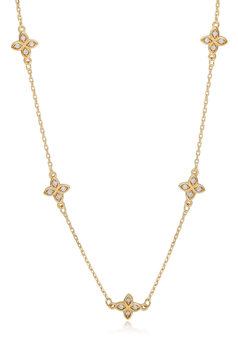 Cubic Zirconia Flower Station Necklace, Main, color, YELLOW