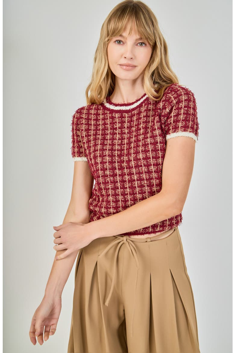 Check Tweed Sweater, Alternate, color, MERLOT MULTI