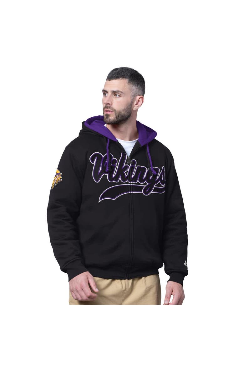Men's Starter Black Minnesota Vikings Big Shot Full-Zip Double Hoodie, Main, color, Black
