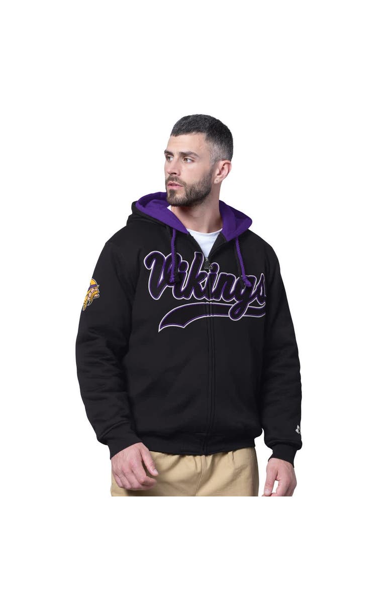 STARTER Men's Starter Black Minnesota Vikings Big Shot Full-Zip Double Hoodie, Main, color, Black