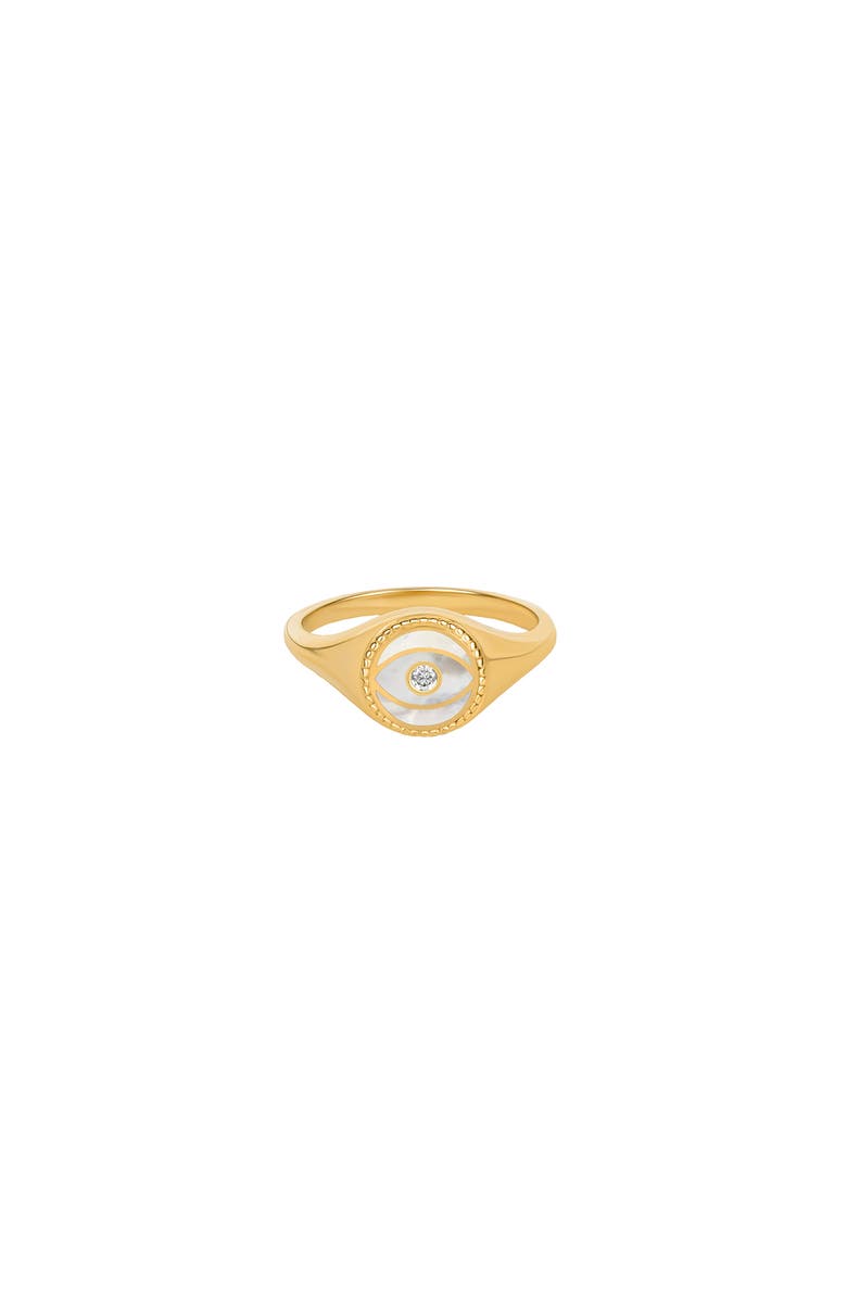 Karma and Luck Success Enhancer Evil Eye Mother of Pearl Ring, Alternate, color, Gold/White