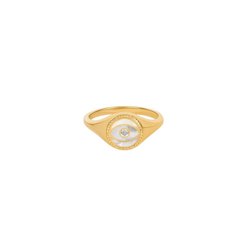Karma And Luck Success Enhancer Evil Eye Mother Of Pearl Ring In Gold/white