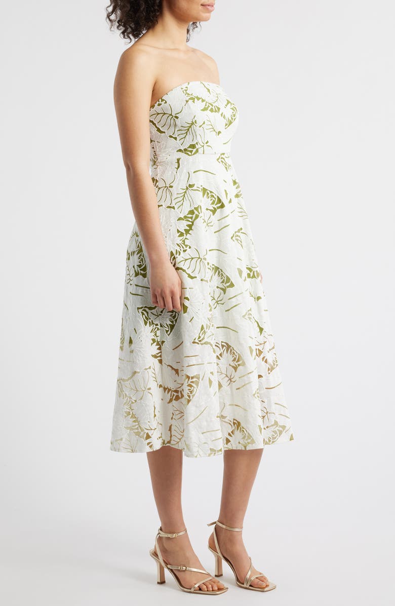 Sam Edelman Palm Jacquard Strapless Midi Dress, Alternate, color,