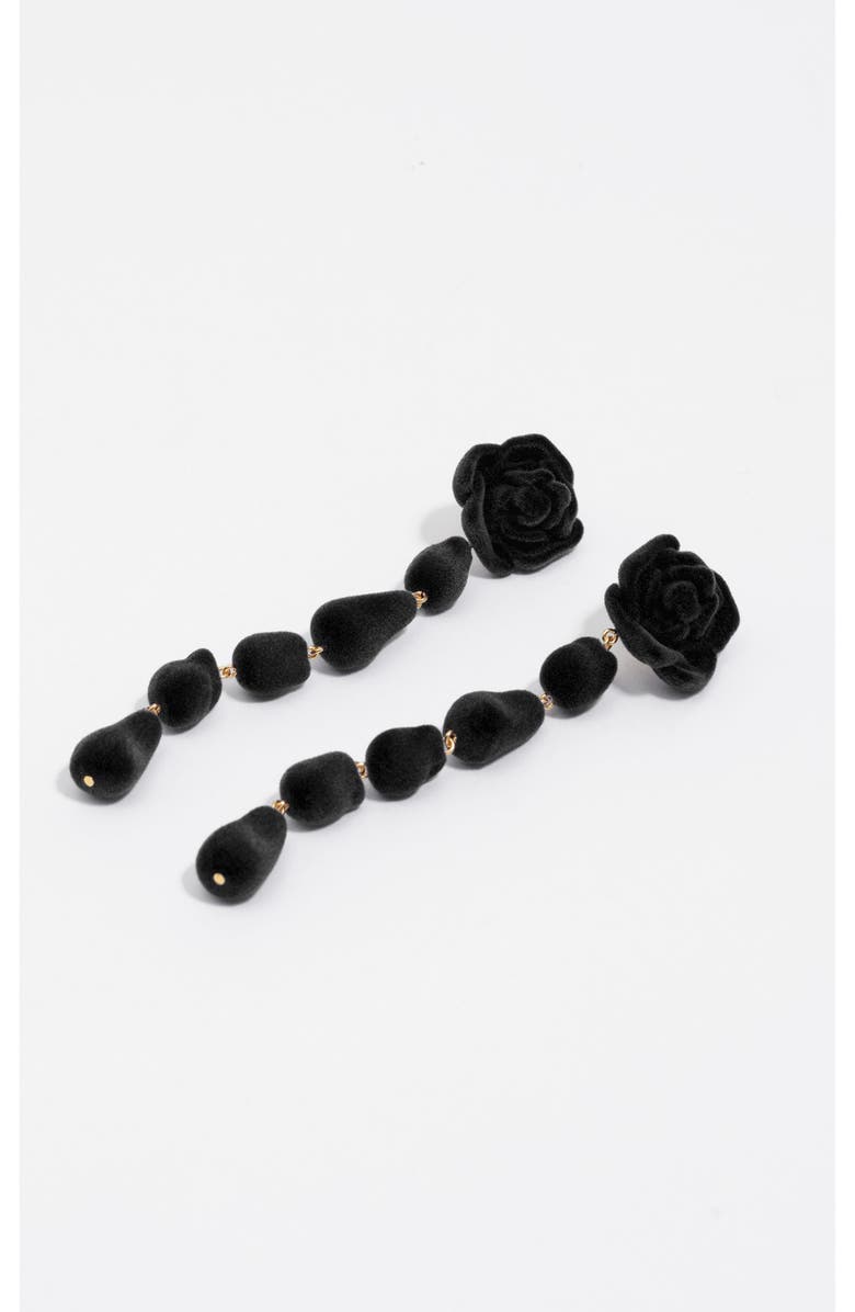 Bimba y Lola Flocked Rose Earrings, Alternate, color, Black