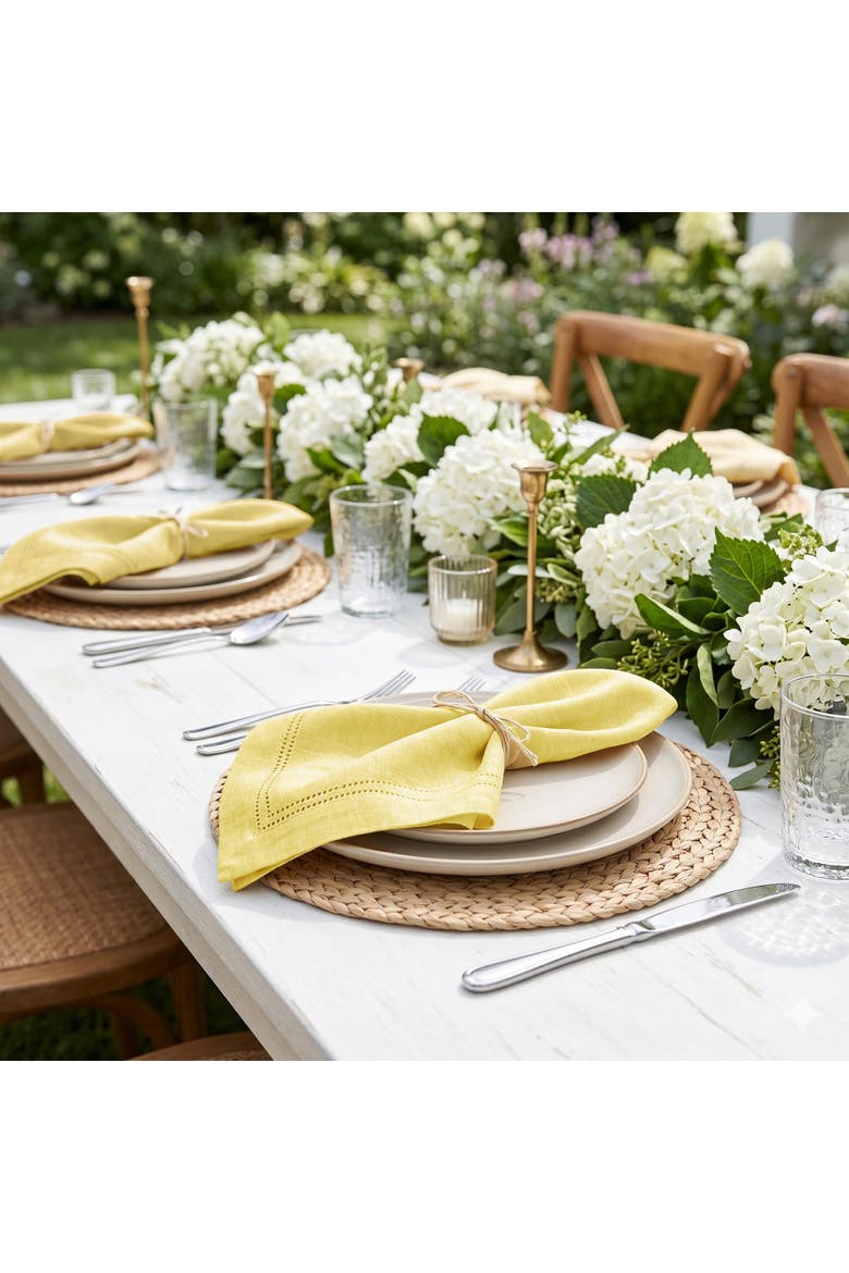 Linen Dinner Napkins Set of 4, 20" x 20", Maison Washed Hemstitch, Alternate, color, Chambray Yellow