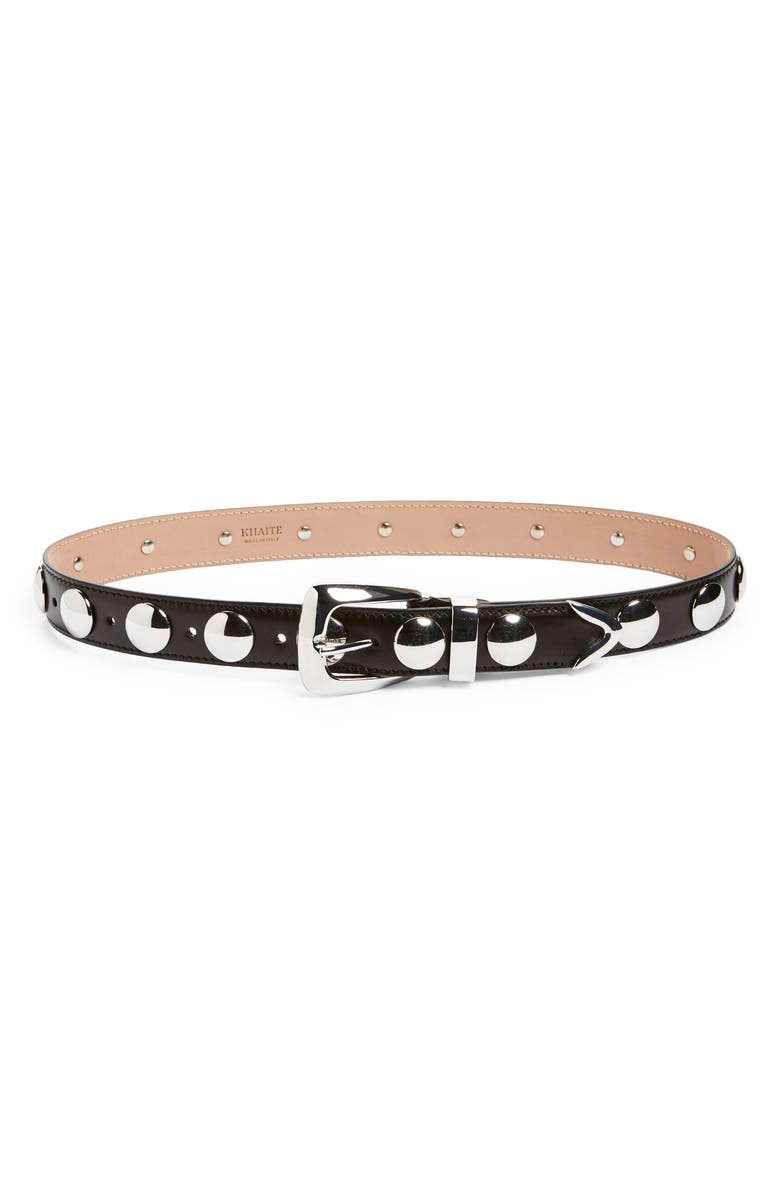 Khaite Benny Stud Patent Leather Belt, Main, color, Black 200