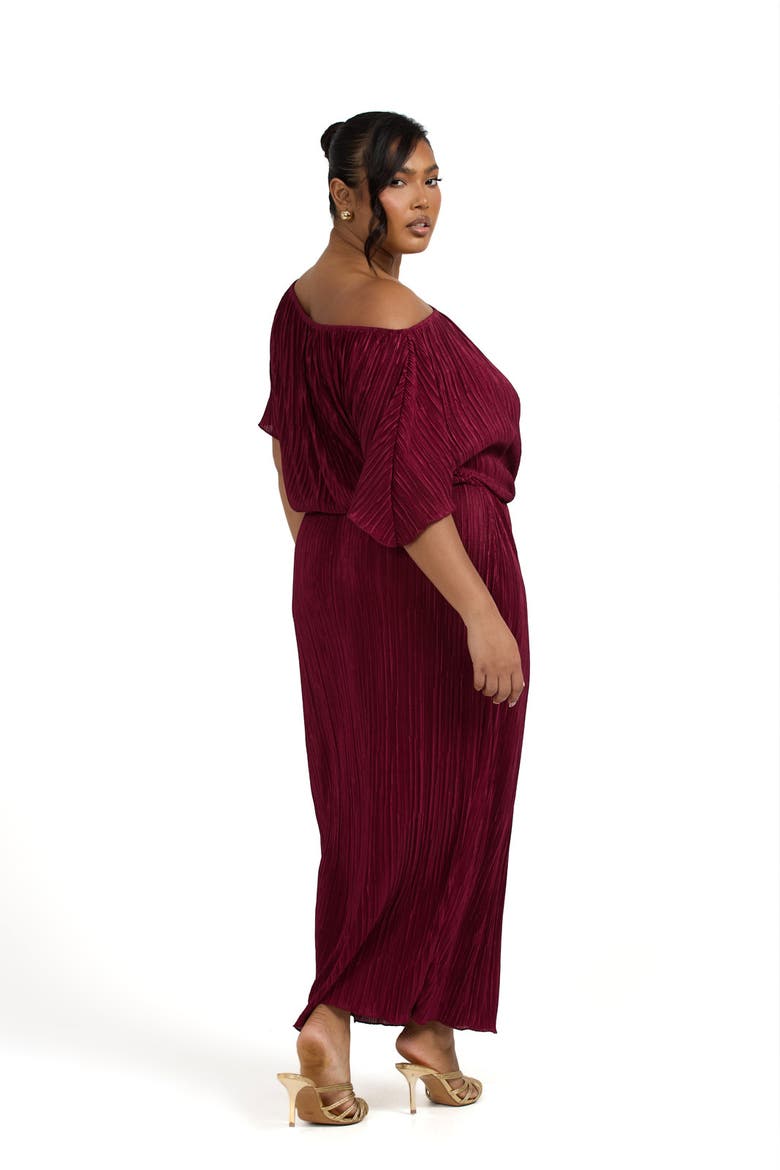 Off-The-Shoulder Plisse Midaxi Dress, Alternate, color, Burgundy