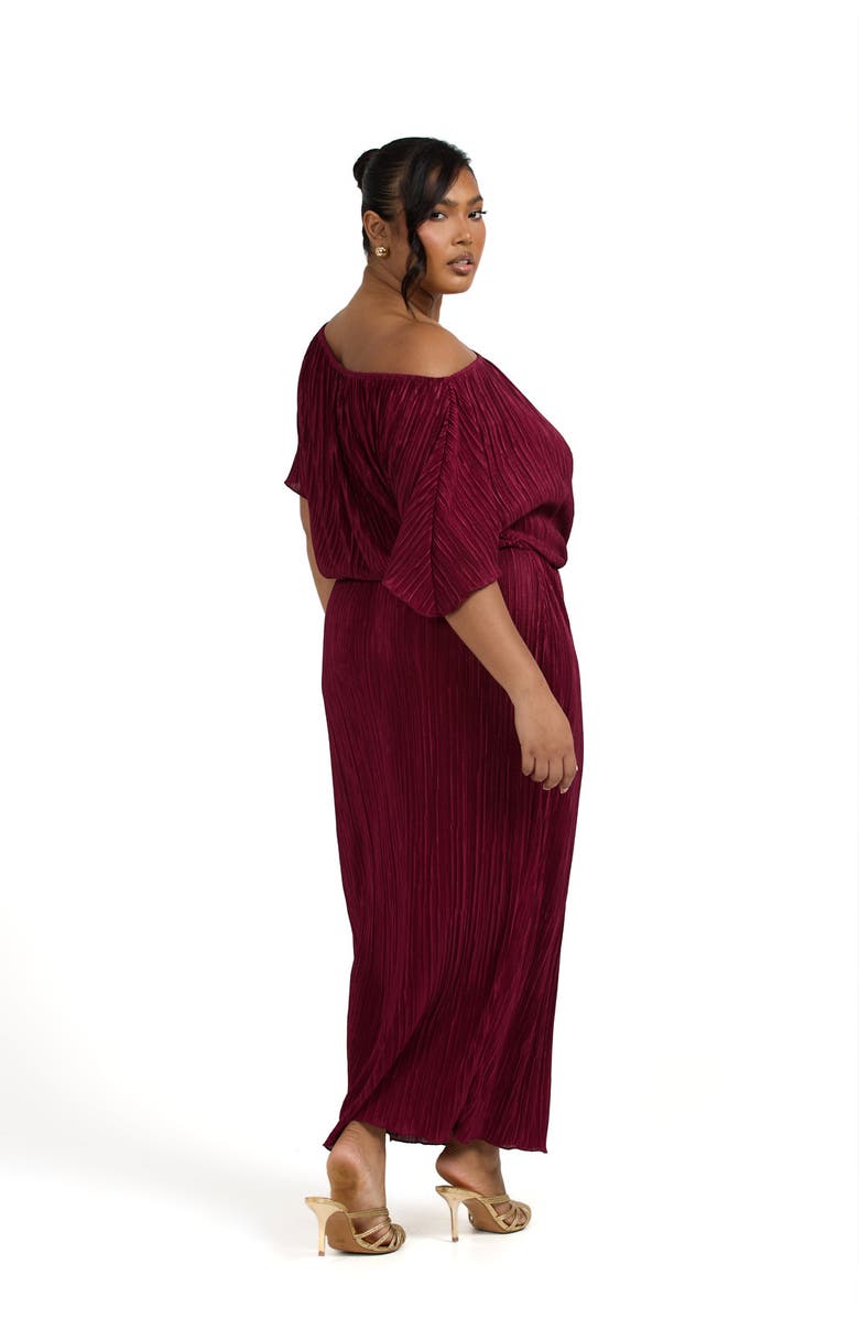 FASHION-SZN CURVE Off-The-Shoulder Plisse Midaxi Dress, Alternate, color, Burgundy