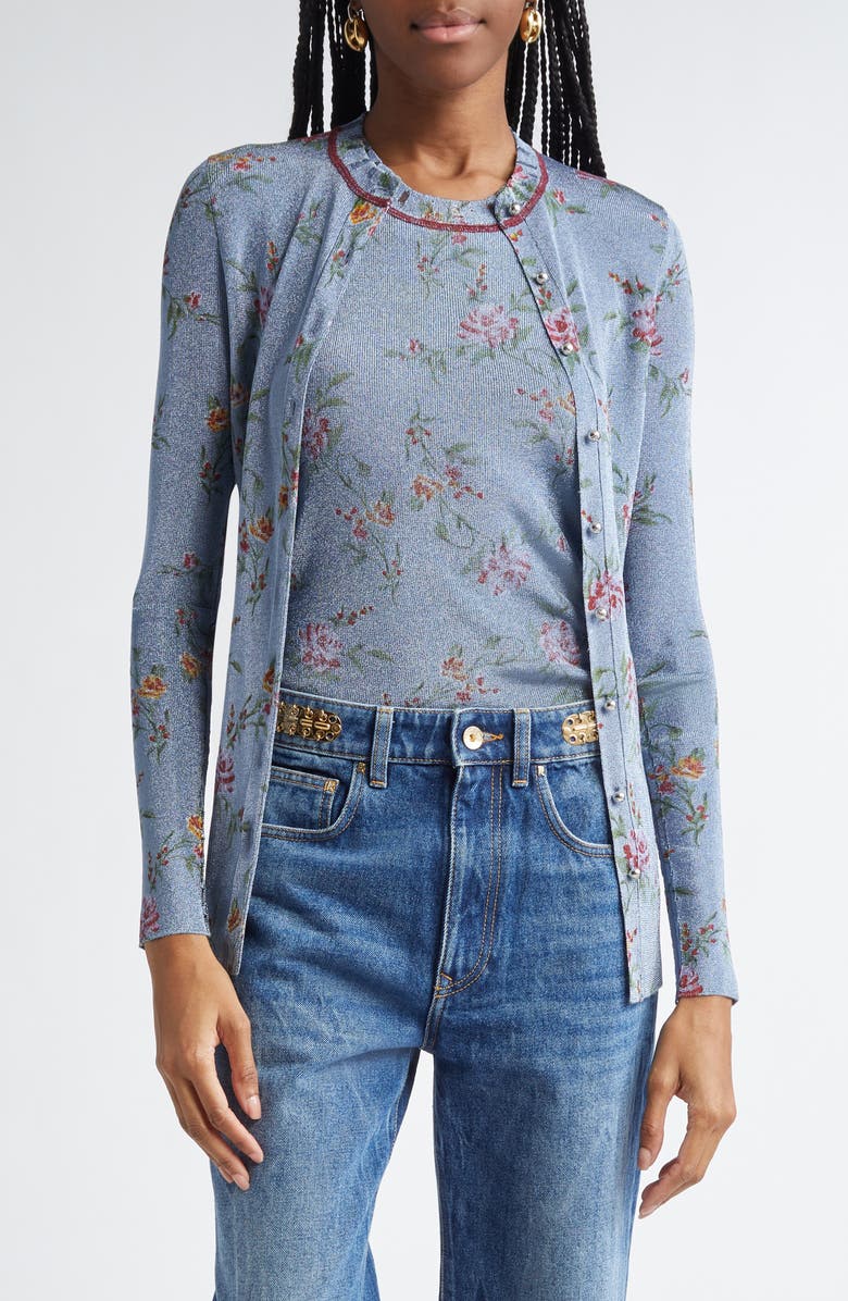 Rabanne Metallic Floral Cardigan, Main, color, 