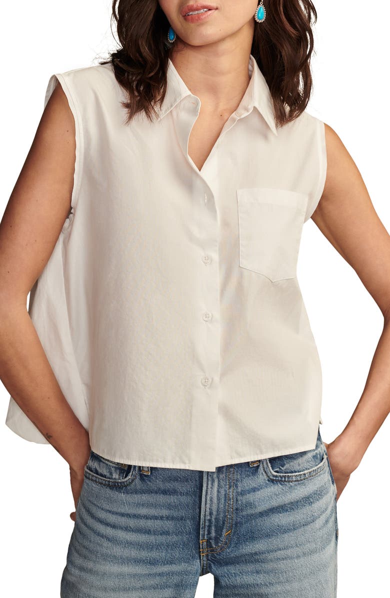 Lucky Brand Button-Up Sleeveless Top, Main, color, Bright White