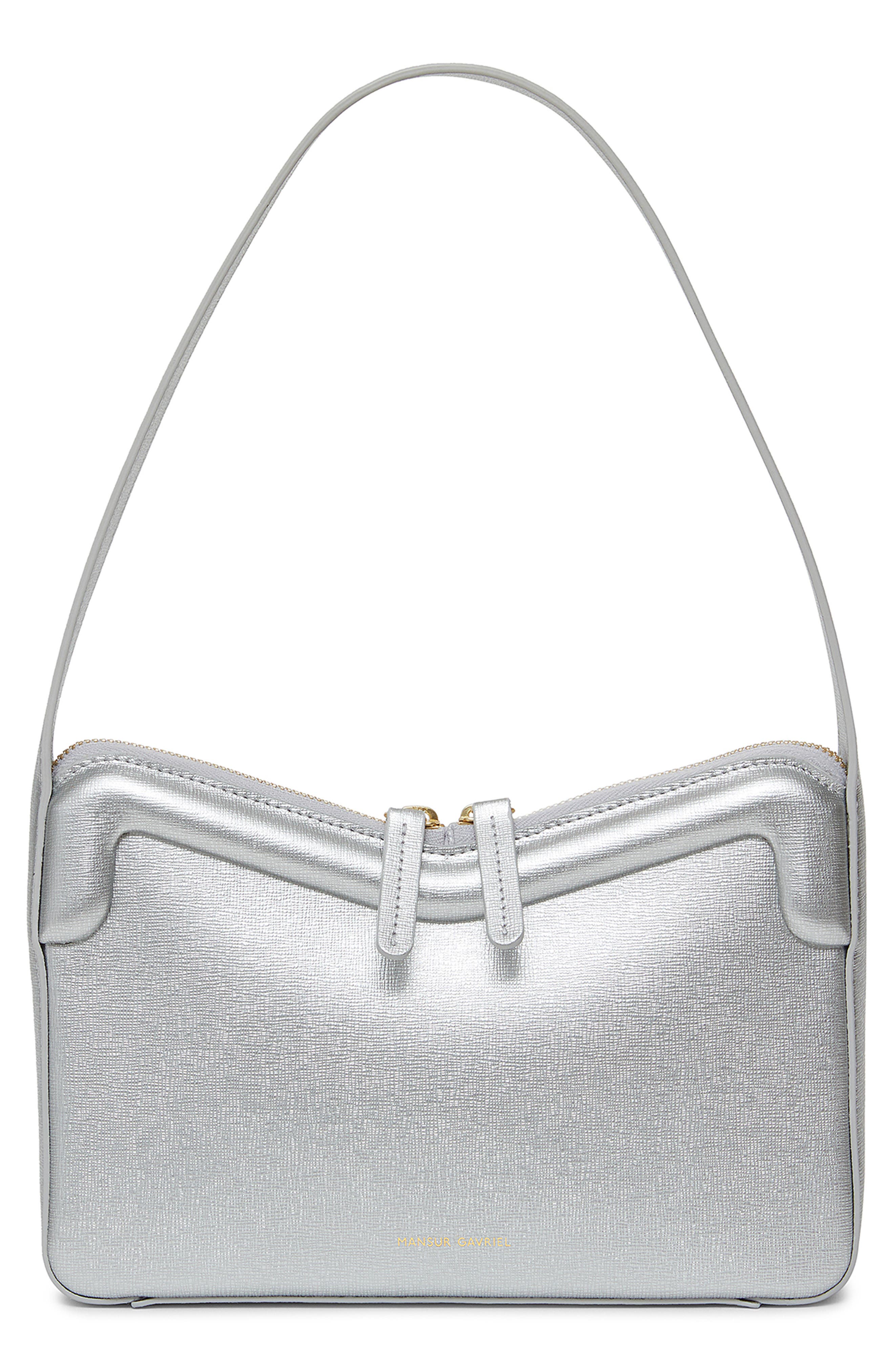Mansur Gavriel M Frame Metallic Leather Baguette Shoulder Bag, Main, color, 