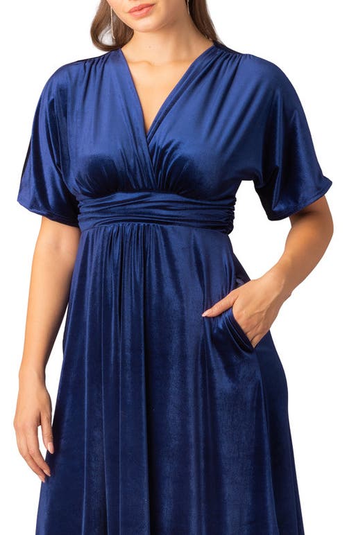 Kiyonna Verona V-neck Velvet Evening Gown With Pockets In Blue