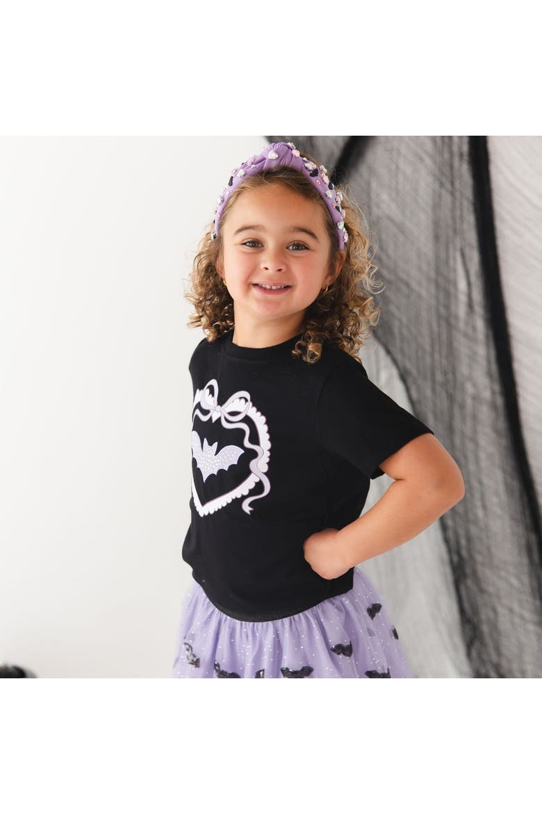 Rhinestone Bat Patch Halloween Short Sleeve T-Shirt, Alternate, color, Black