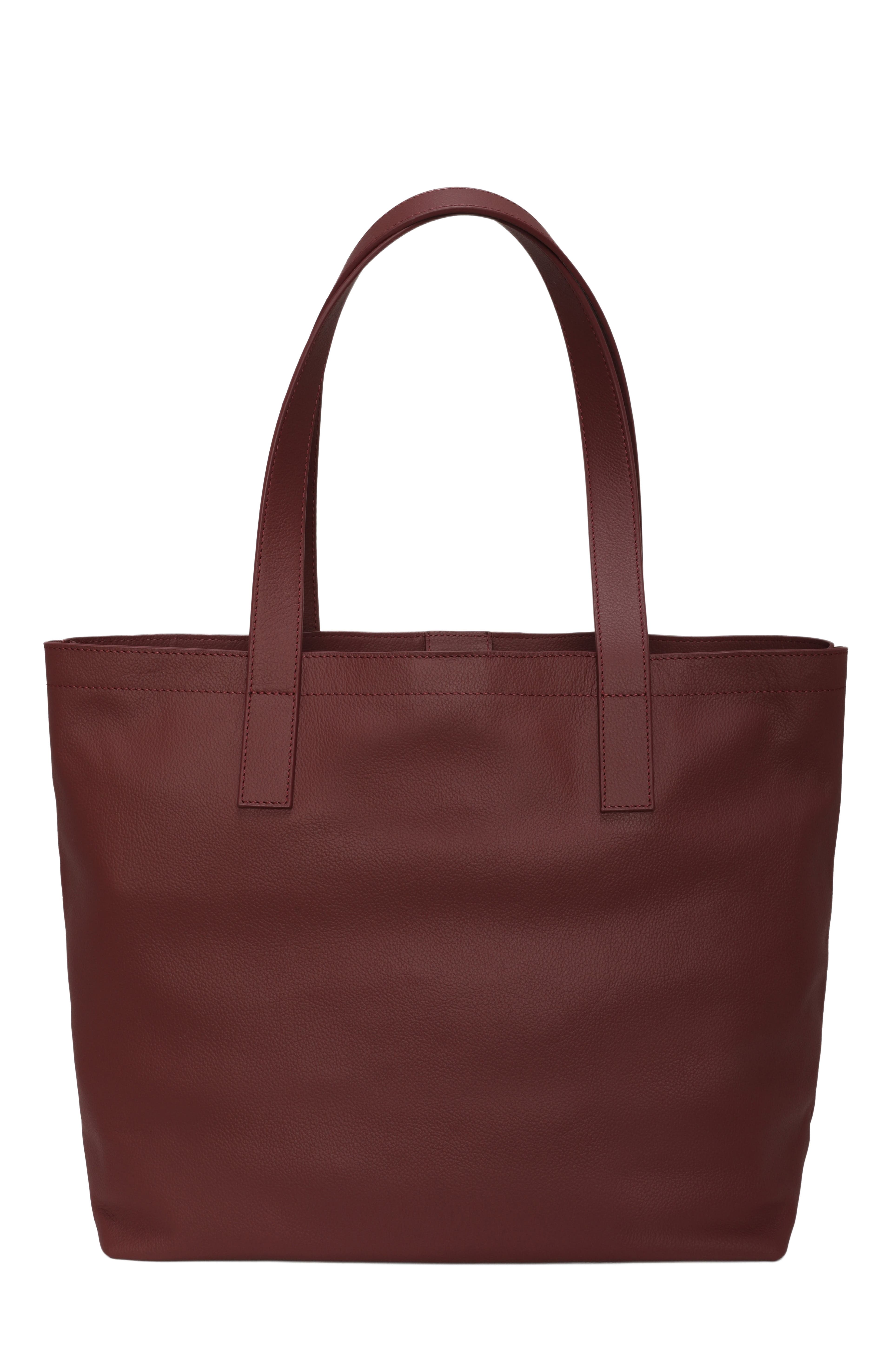 Leather Tote Bag with Removable Zipped Pouch, Alternate, color, BURGUNDY