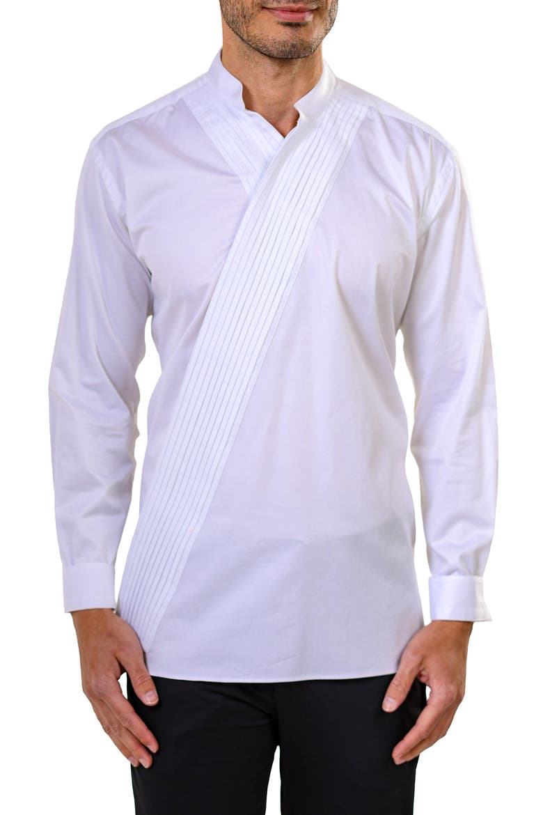 Kymono Asymmetric Pleat Button-Up Shirt, Main, color, WHITE