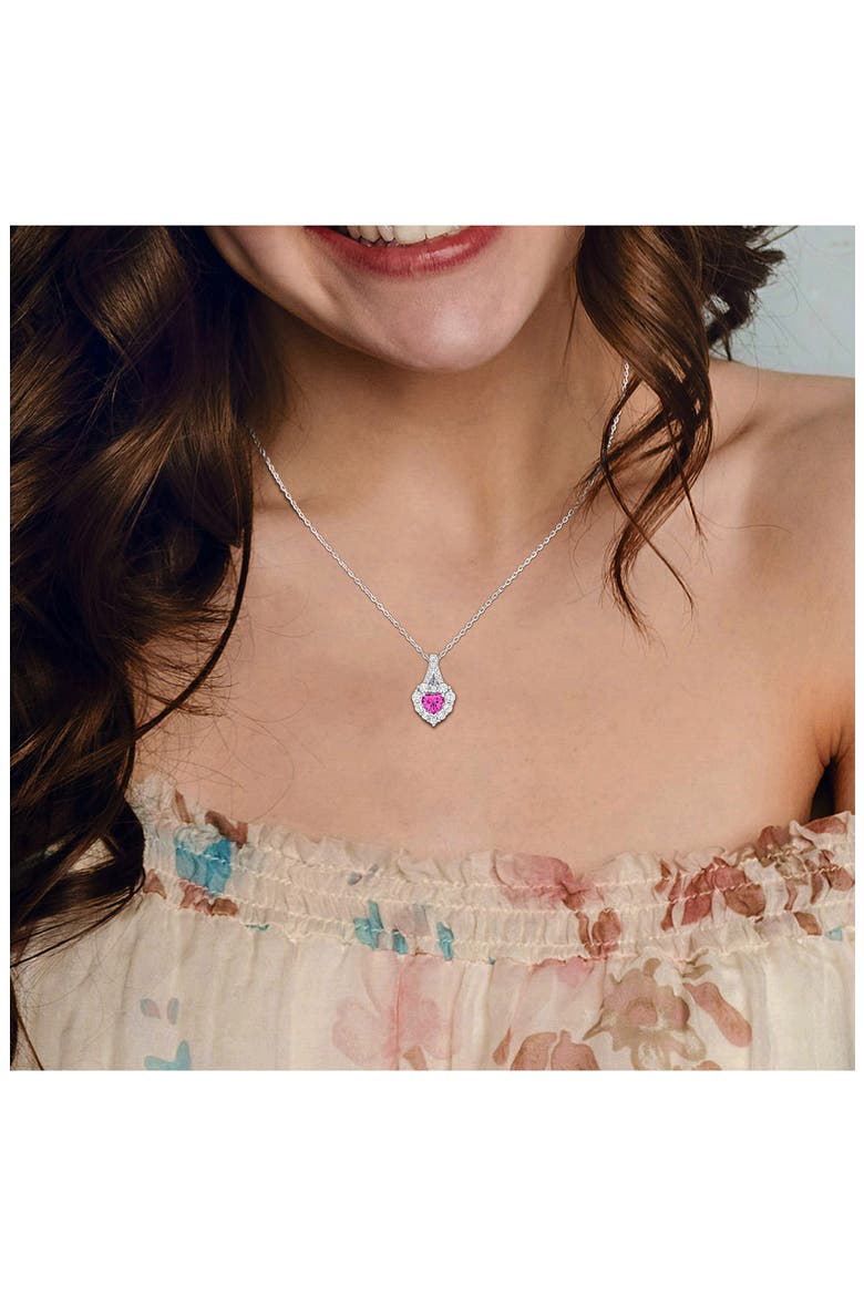 Lab Created Pink Sapphire & Lab Created White Sapphire Pendant Necklace, Alternate, color, PINK