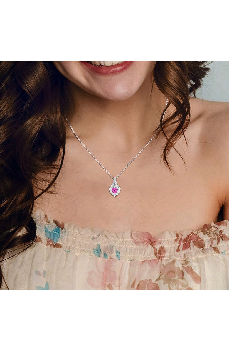 DELMAR Lab Created Pink Sapphire & Lab Created White Sapphire Pendant Necklace, Alternate, color, Pink