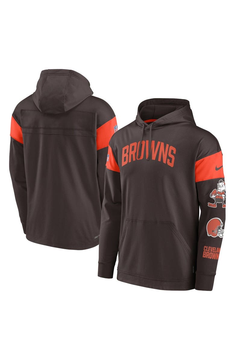 Nike Men's Nike Brown Cleveland Browns Brownie The Elf Sideline Athletic Arch Jersey Performance Pullover Hoodie, Alternate, color, Brown