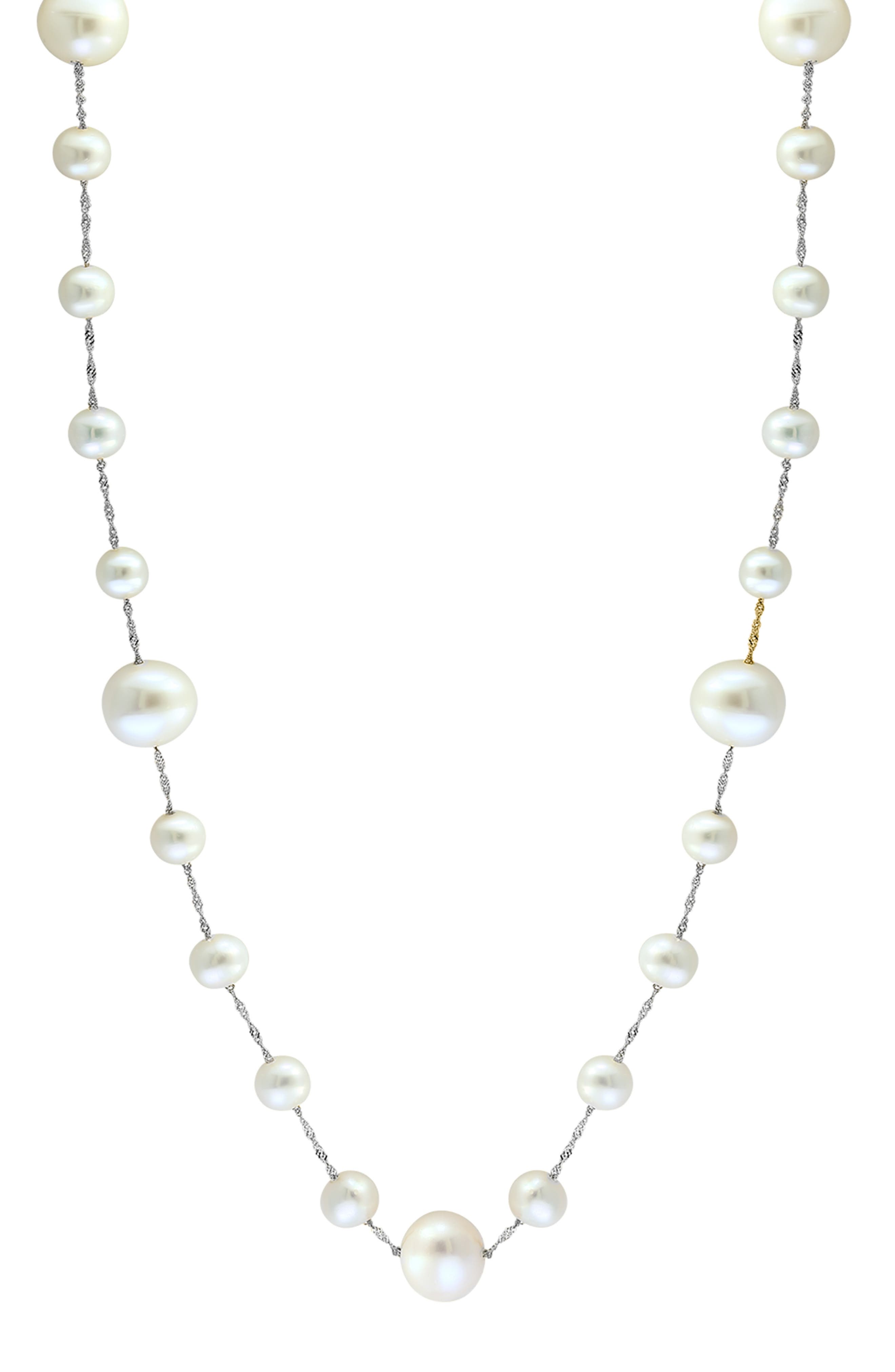 14k Gold Cultured Pearl Station Necklace