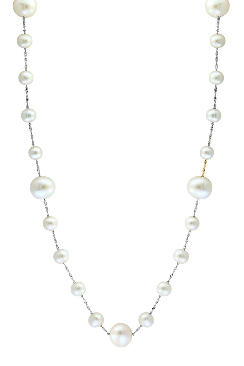 14k Gold Cultured Pearl Station Necklace, Main, color, WHITE
