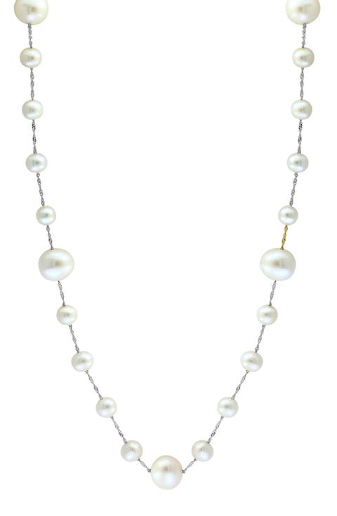 14k Gold Cultured Pearl Station Necklace