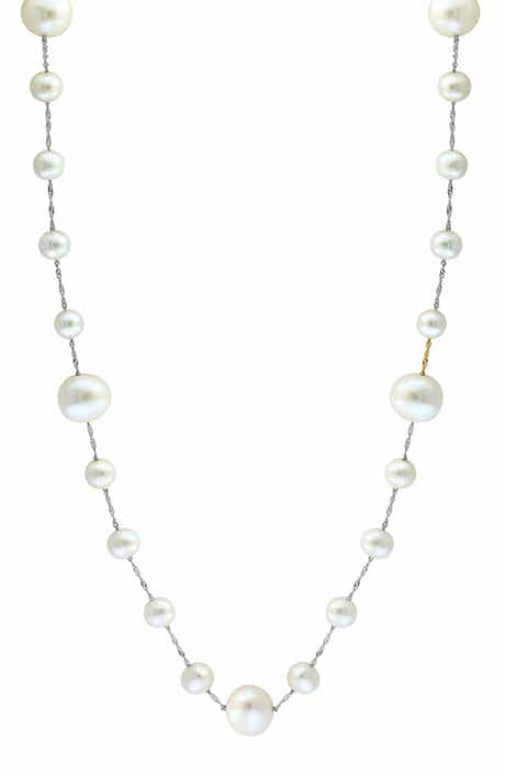 14k Gold Cultured Pearl Station Necklace