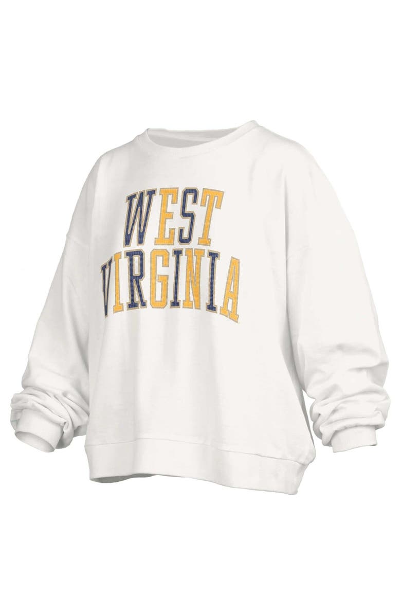 PRESSBOX Women's Pressbox White West Virginia Mountaineers Janise Waist Length Oversized Pullover Sweatshirt, Alternate, color, 