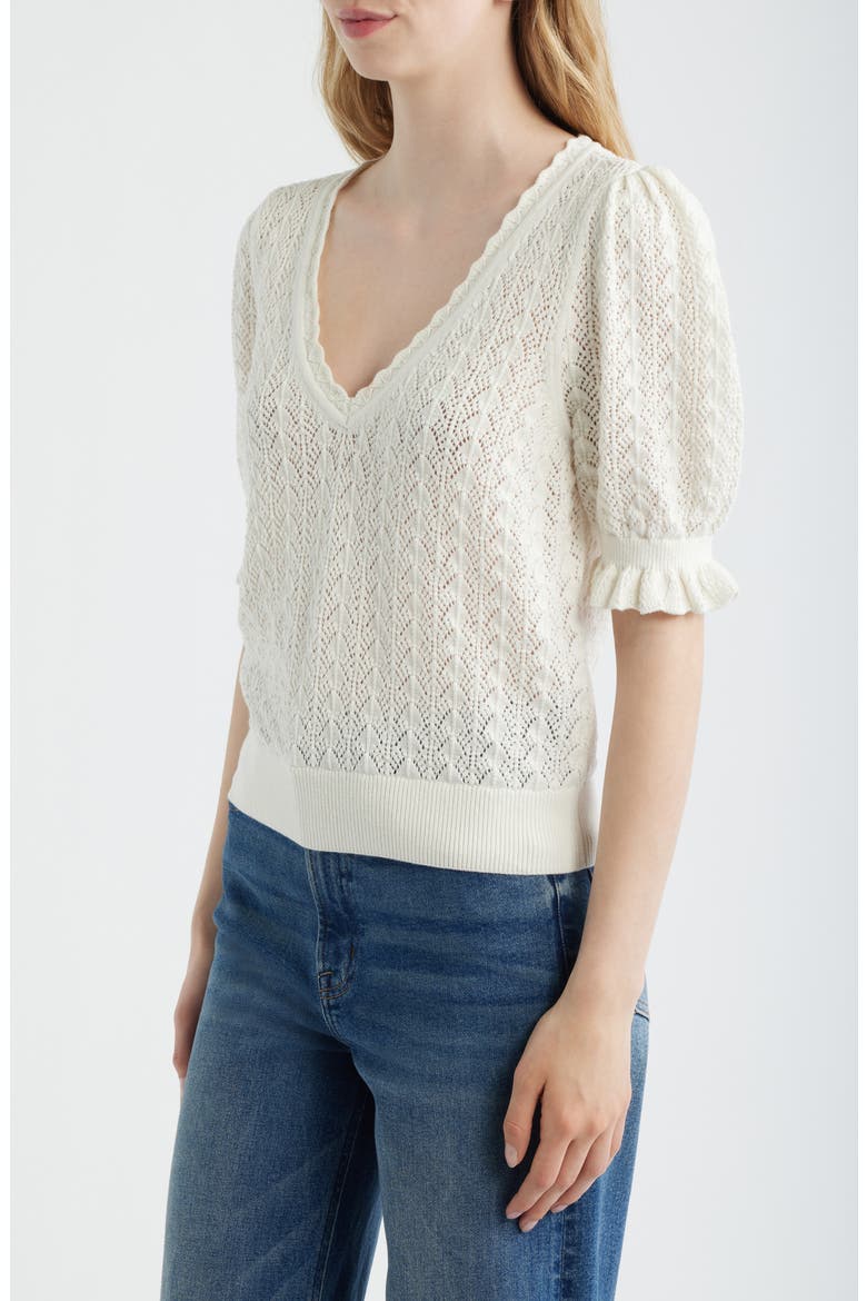 Haisley Pointelle Stitch Organic Cotton & Silk Blend Sweater, Alternate, color, IVORY