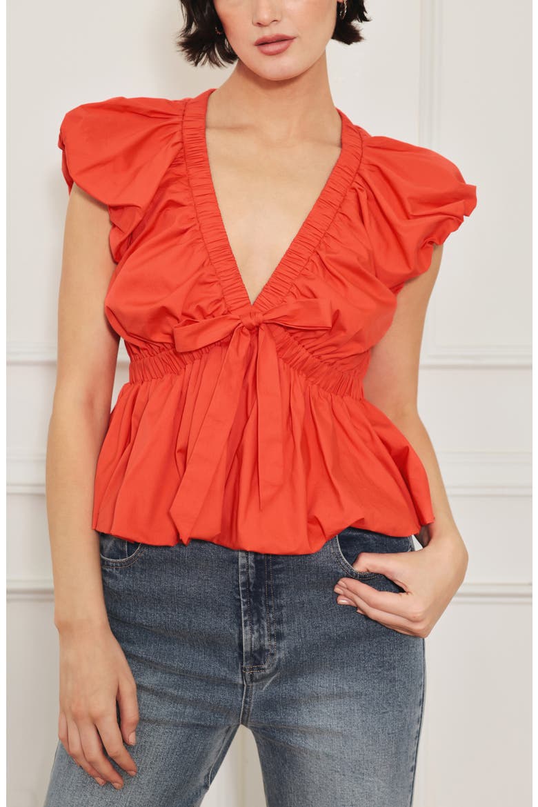 Bubble Sleeve Babydoll Top, Alternate, color, RED
