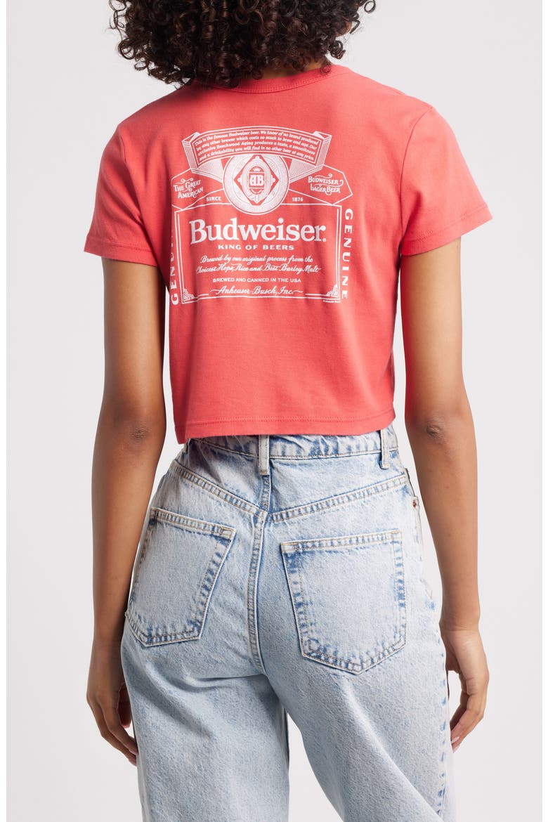 Budweiser Label Crop Cotton Graphic T-Shirt, Alternate, color, RED