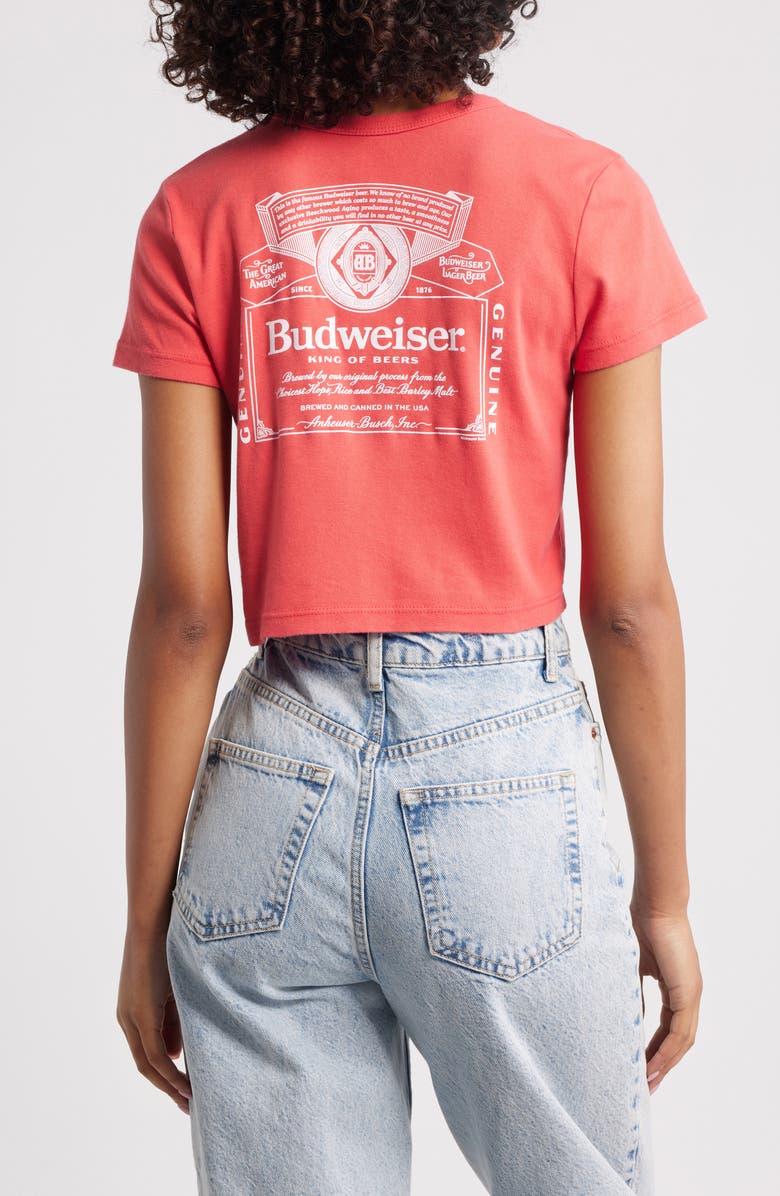 Junk Food Budweiser Label Crop Cotton Graphic T-Shirt, Alternate, color, Red
