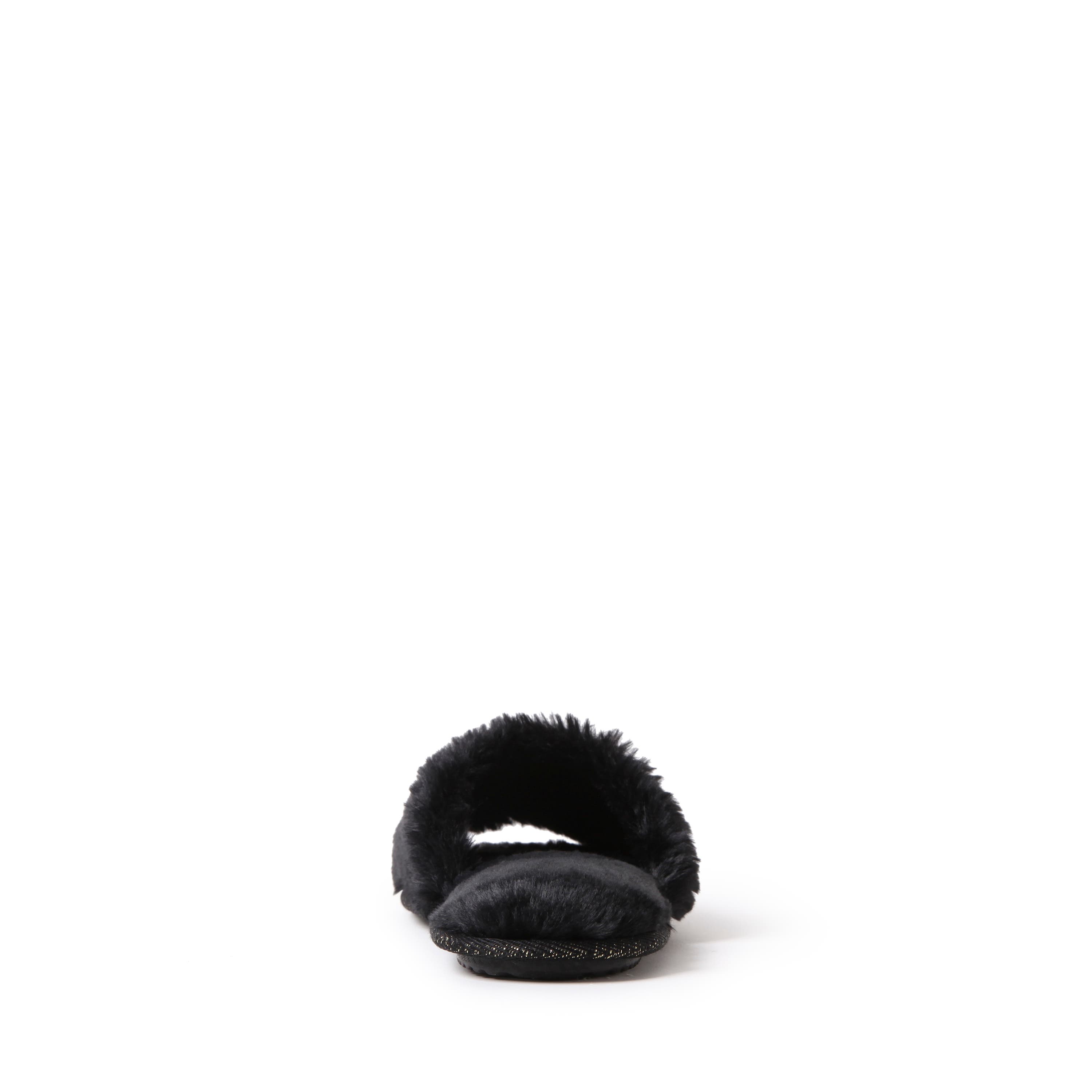 Dearfoams Lane Bridal I Do Fuzzy Slide Slipper, Alternate, color, Black