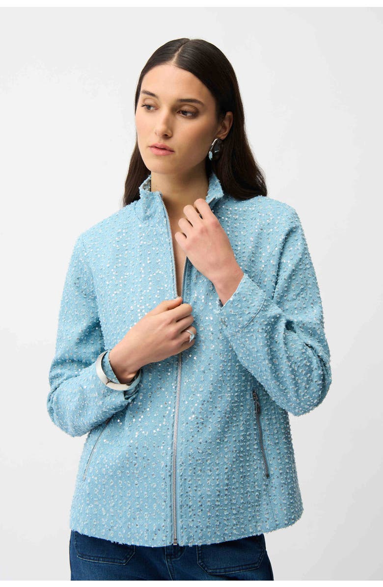 JOSEPH RIBKOFF Denim Jacket With Allover Sequins, Main, color, Sky Blue