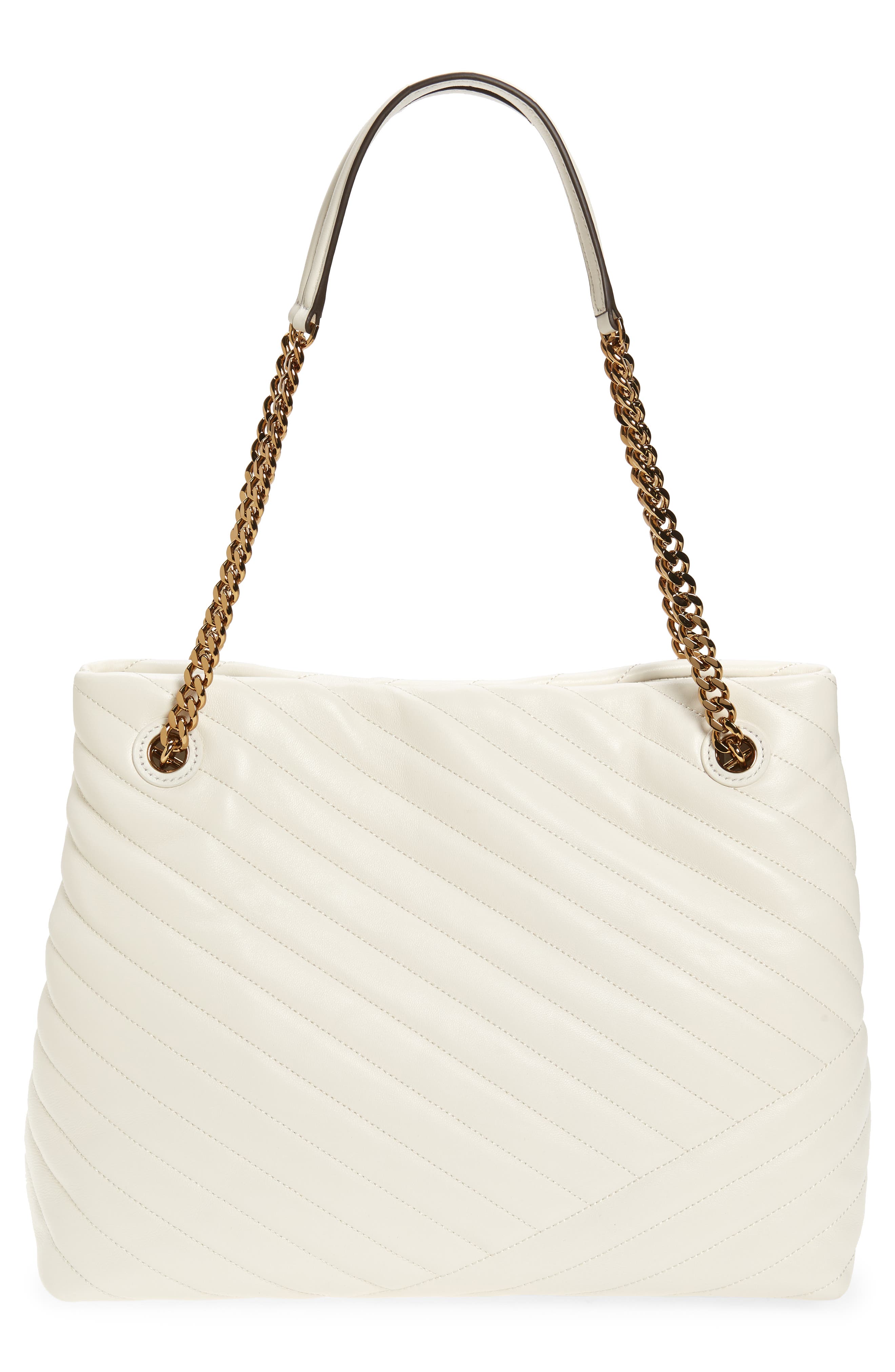 Kira Chevron Quilted Leather Tote, Alternate, color, NEW IVORY