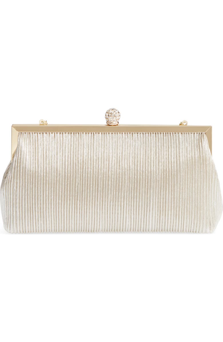 Nina Aneka Pleated Shine Clutch, Main, color, Champagne